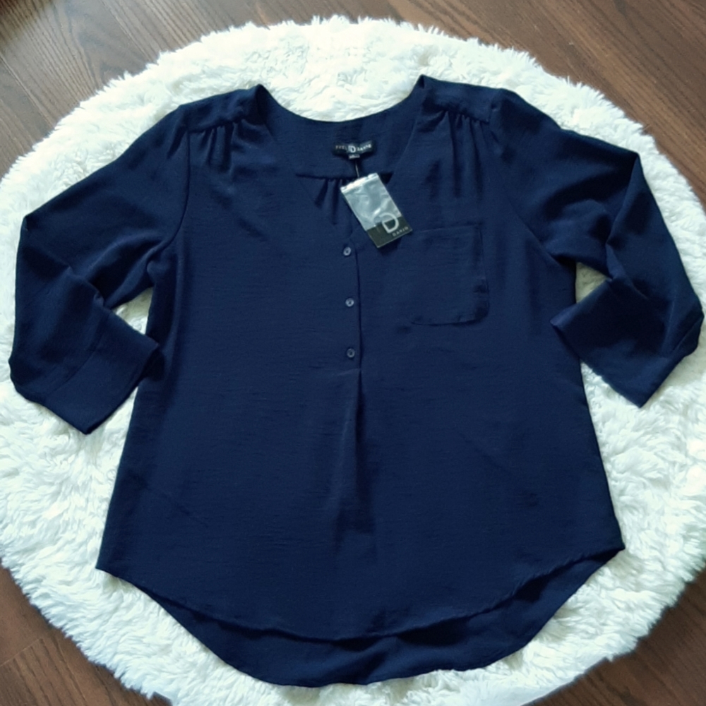 Fred David Navy 3/4 Length Sleeve Top, Size Large